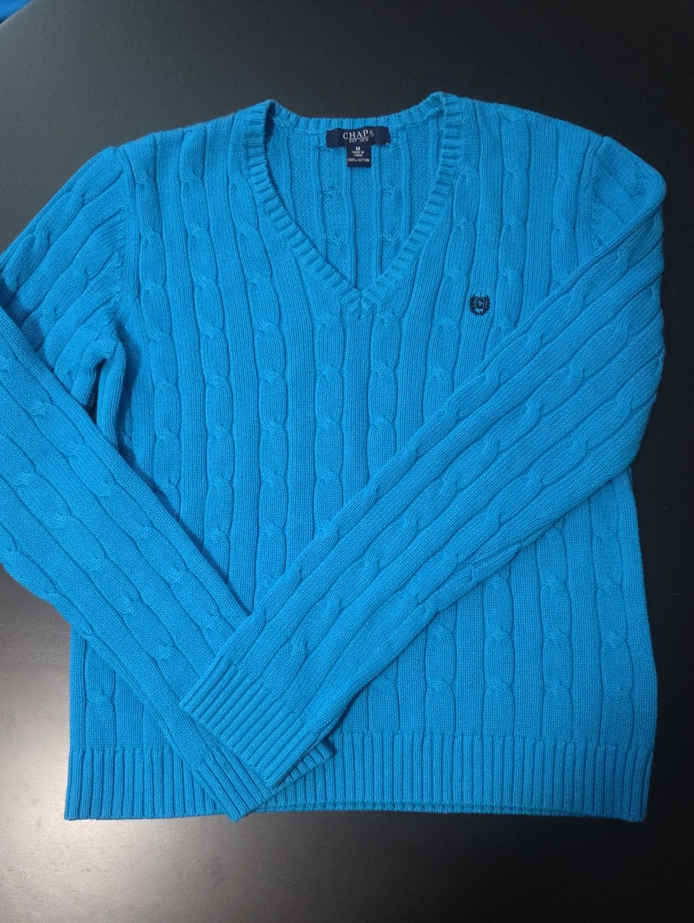 Chaps Women's V-Neck Cable Knit Sweater - Bright Turquoise